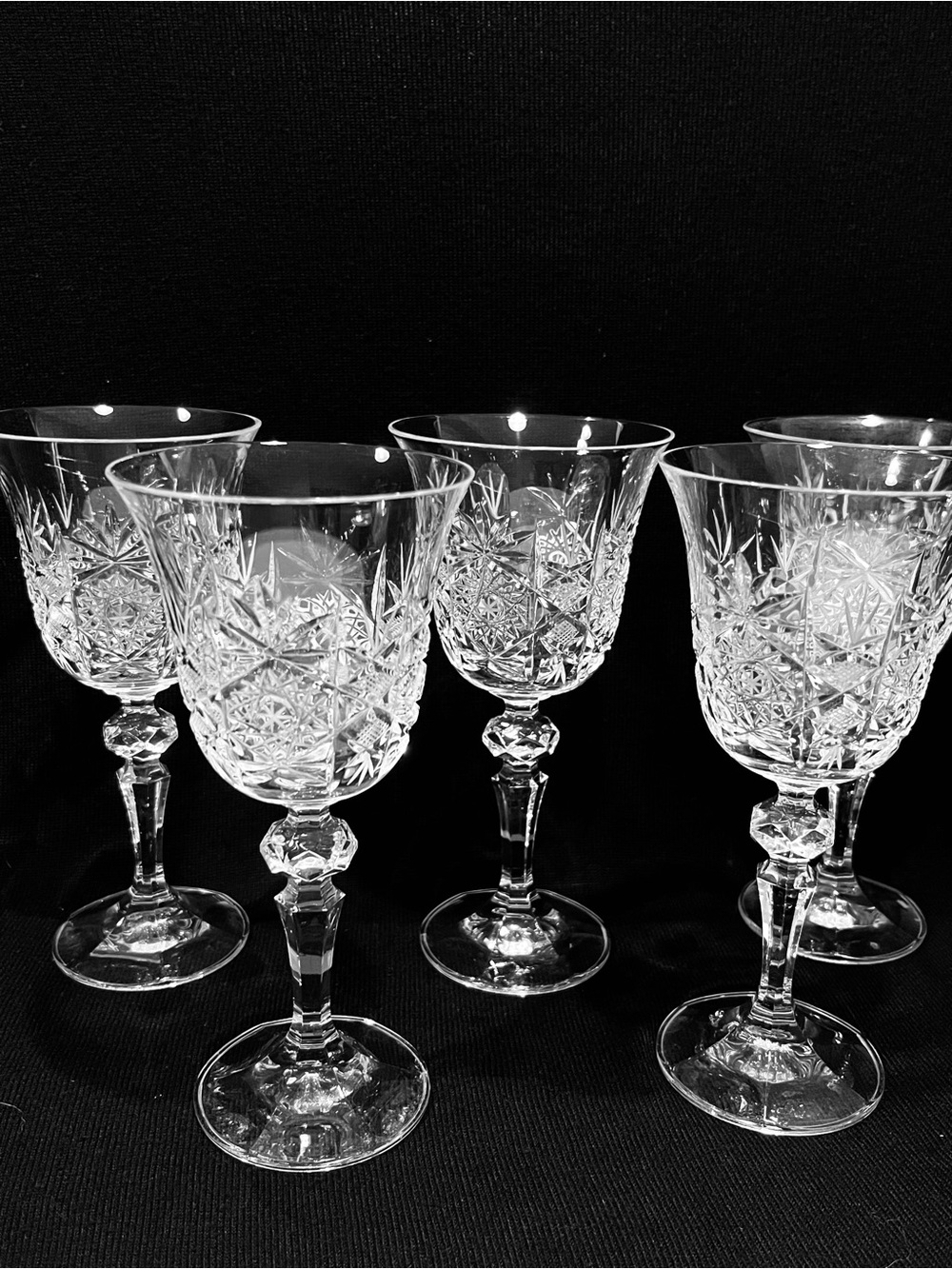 Vintage Bohemia Czech Crystal Water Goblets Set of 5 Cut Crystal 7-1/8”